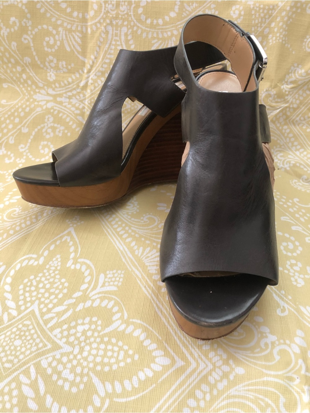 Michael Kors Black Leather Open-Toe Wedge Sandals